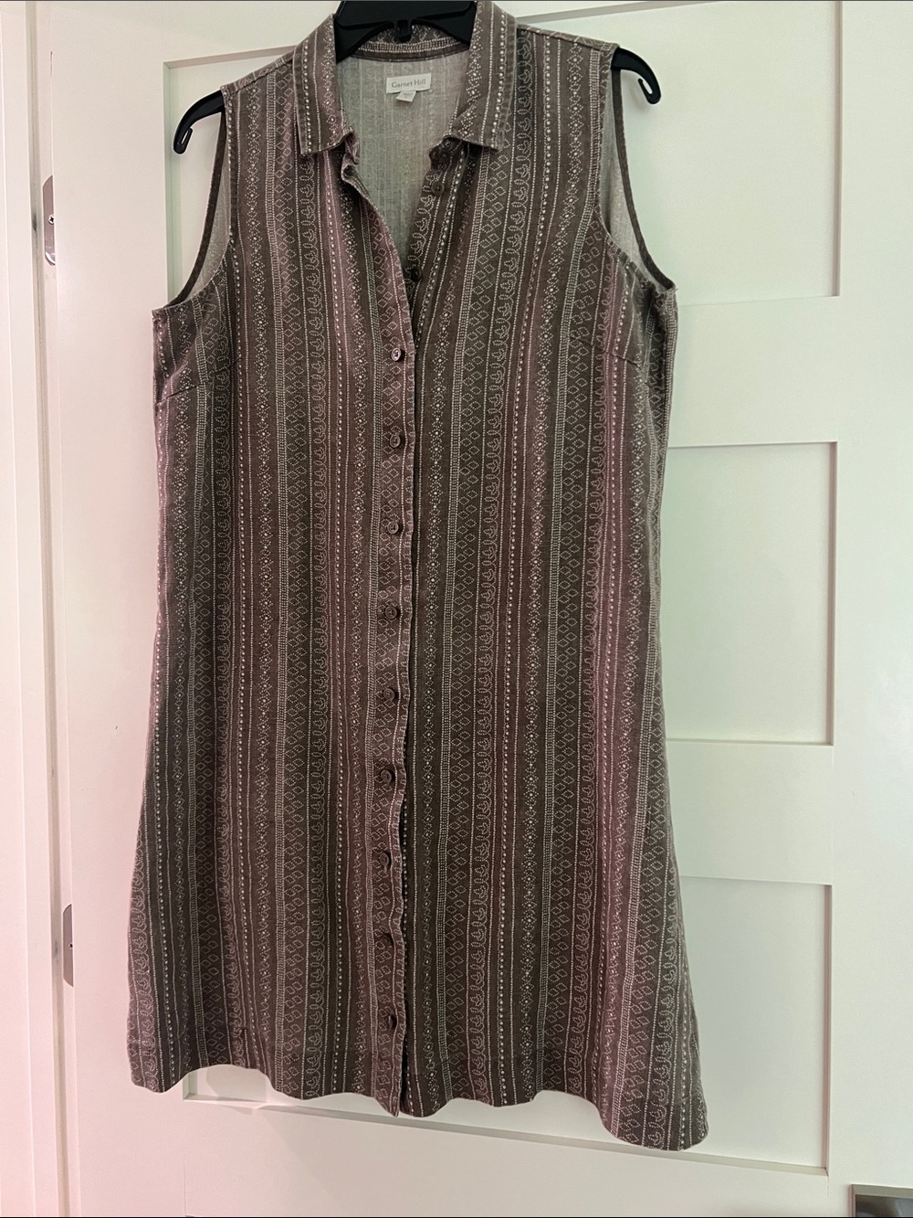 Garnet Hill Sleeveless Midi Shirt Dress in Brown Stripe